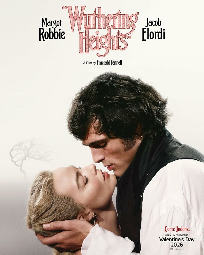 Margot Robbie and Jacob Elordi in a romantic close-up scene promoting Wuthering Heights film teaser.