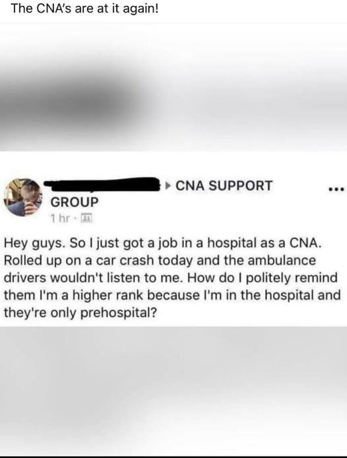 Screenshot of a CNA asking how to assert authority over EMT and paramedic ambulance drivers after a car crash call.