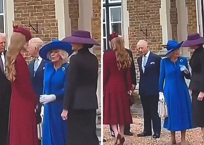 Queen Camilla&rsquo;s gesture to Kate Middleton during Trump visit causing controversy at a formal outdoor event.