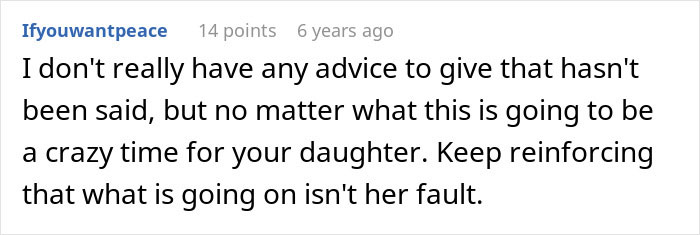 Screenshot of a forum comment offering advice about a toddler harmed by essential oils from MIL, with husband shocked and wife leaving.
