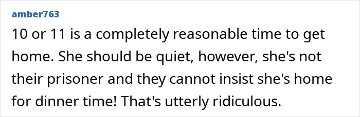Comment on live-in nanny curfew debate, discussing reasonable curfew time and calling restrictions ridiculous.