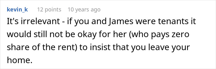 Comment discussing tenants and homeowners in a dispute over leaving the home during a party conflict.