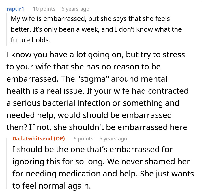 Screenshot of an online discussion about a wife leaving toddlers behind, highlighting relationship and mental health challenges.