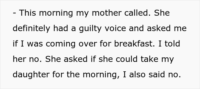 Alt text: Text message revealing a woman’s mother had a guilty voice and asked about visiting and taking her daughter. Alt text: Text message revealing a woman’s mother had a guilty voice and asked about visiting and taking her daughter.