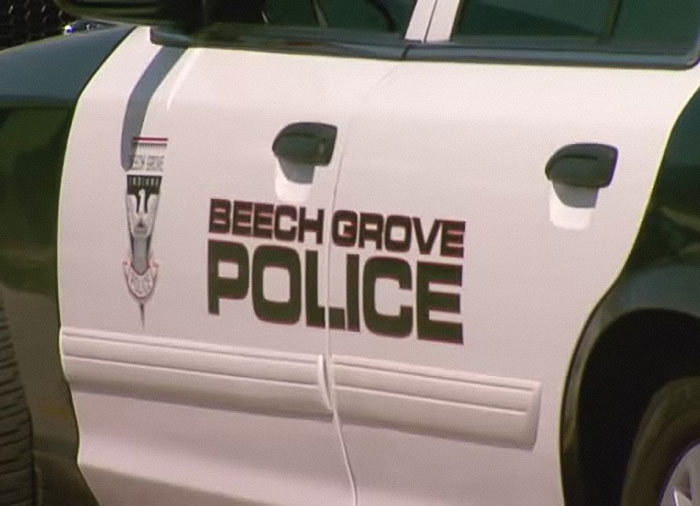 Beech Grove Police car parked during investigation of angry mob ambush involving Walmart employee in viral video.