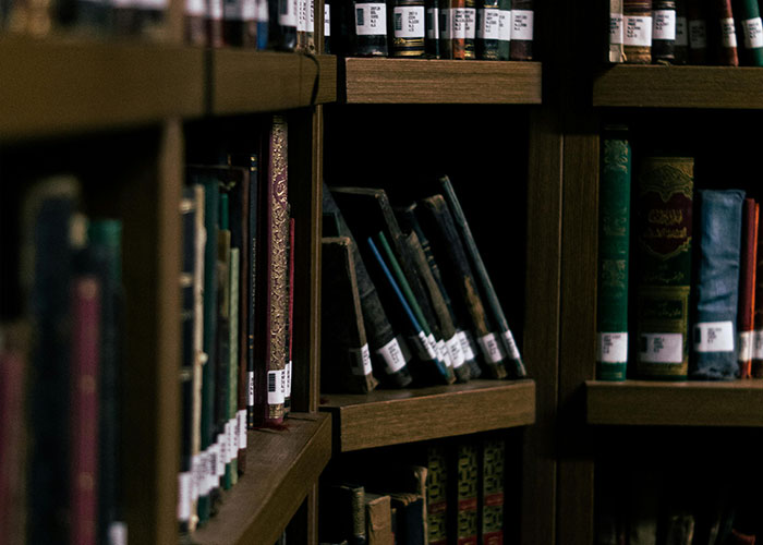 Books neatly arranged on wooden shelves, a hidden gem discovered after moving into a new home library space.