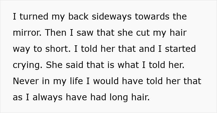 Text excerpt describing emotional reaction to getting too short haircut, with netizens stunned by comparison to father's passing. Text excerpt describing emotional reaction to getting too short haircut, with netizens stunned by comparison to father's passing.