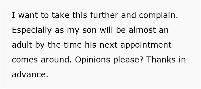 Text discussing a mother’s concern over a dentist discriminating against her autistic child and threatening to report her. Text discussing a mother’s concern over a dentist discriminating against her autistic child and threatening to report her.