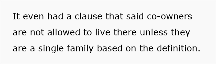 Text excerpt highlighting a clause used by an HOA to challenge co-owners living arrangements under a strict family definition.
