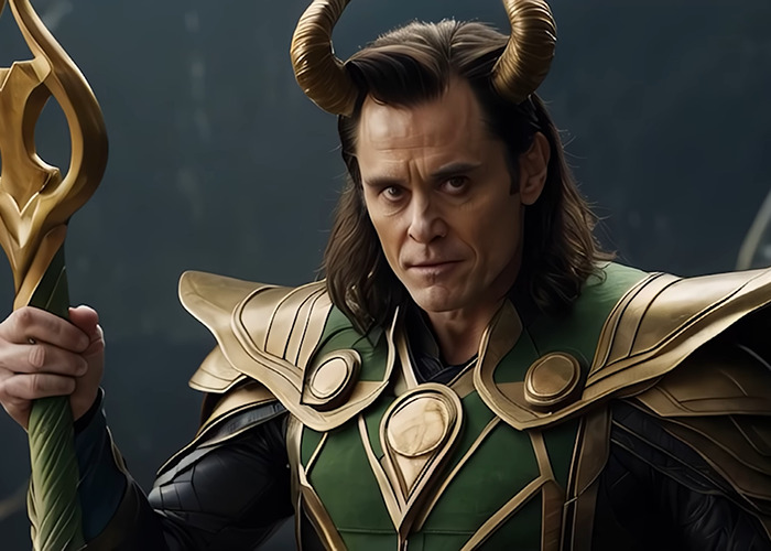 Loki from the Avengers dressed in green and gold armor holding a staff in a 90s Hollywood movie style AI recast viral image. Loki from the Avengers dressed in green and gold armor holding a staff in a 90s Hollywood movie style AI recast viral image.