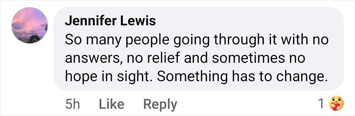 Comment by Jennifer Lewis expressing frustration over people with no answers or relief, highlighting the need for change.