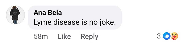Comment reading Lyme disease is no joke, referring to Bella Hadid&rsquo;s years of invisible suffering and hospital photos.
