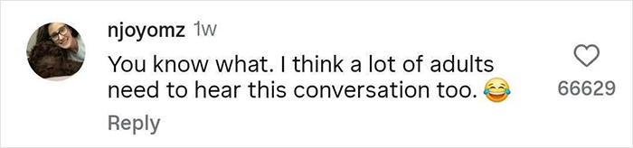 Screenshot of a social media comment reacting to a viral video about a mom explaining to her 6-year-old daughter.