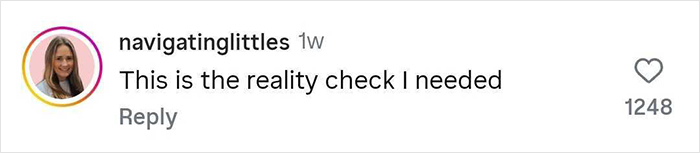 Screenshot of an Instagram comment saying This is the reality check I needed, related to mom telling 6YO daughter about Taylor Swift wedding.