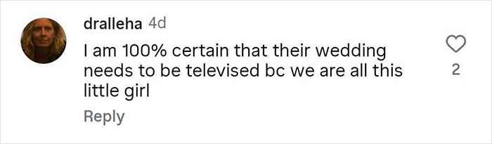 Comment about Taylor Swift's wedding and a child's reaction, shared in a social media post discussion.