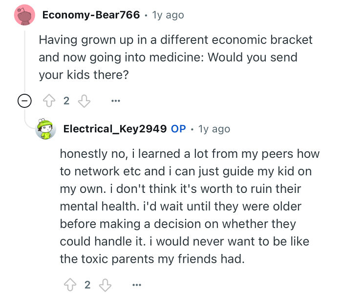 Person studied in a prestigious private school sharing insights on education, networking, and mental health decisions for kids.