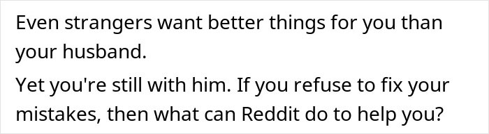 Text discussing how a man hates how easy everything comes to his wife and wants her to suffer. Text discussing how a man hates how easy everything comes to his wife and wants her to suffer.
