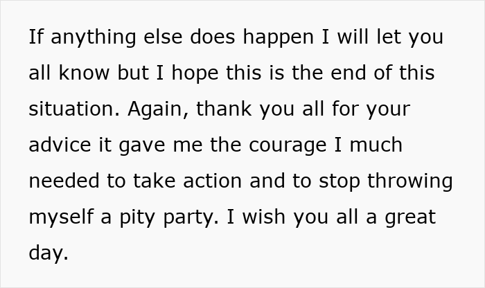 Text message expressing gratitude for advice and hoping to stop feeling sorry while dealing with a suspicious coworker situation.