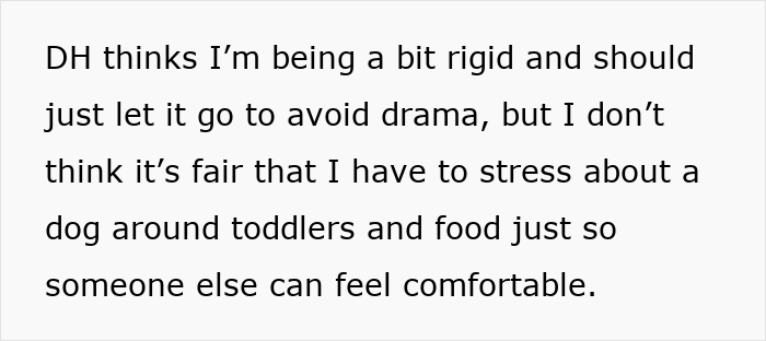 Text discussing concerns about therapy dog safety around toddlers and food at a family barbecue event. Text discussing concerns about therapy dog safety around toddlers and food at a family barbecue event.