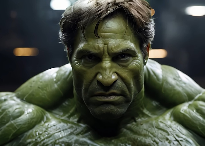 AI recast of The Avengers Hulk as a 90s Hollywood movie character with detailed green muscular features and intense expression AI recast of The Avengers Hulk as a 90s Hollywood movie character with detailed green muscular features and intense expression