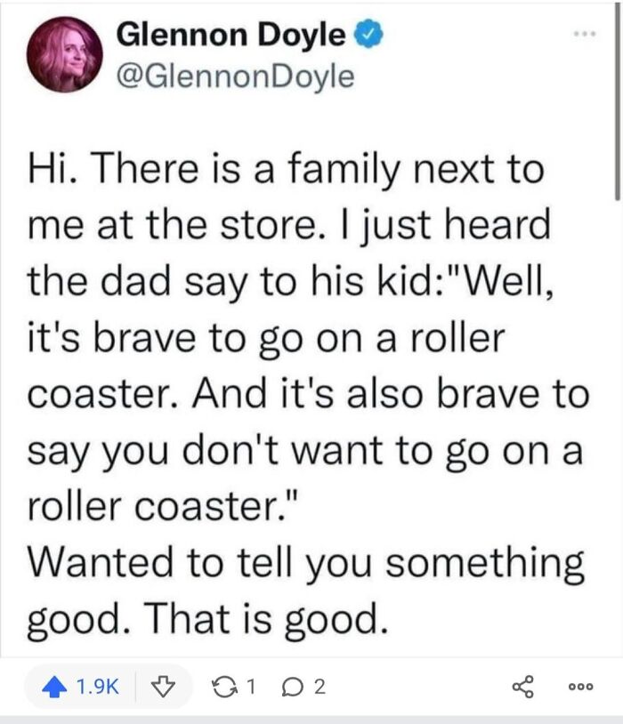 Wholesome post showing a dad encouraging bravery in his child, part of wholesome posts to distract from world horrors.