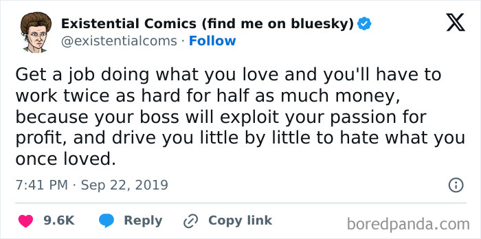 Tweet about the nightmare of working in 2025, highlighting exploitation and the decline of passion for work.