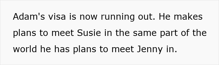 Text discussing a toxic man romantically involved with two women simultaneously, causing shock and horror.