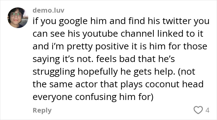 Commenter discusses former Nickelodeon child star struggling with homelessness and hopes he receives help. Commenter discusses former Nickelodeon child star struggling with homelessness and hopes he receives help.