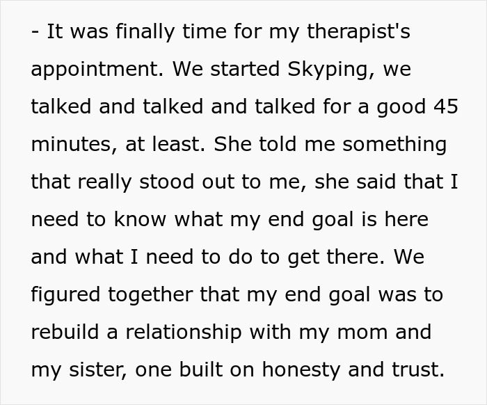 Text about a woman learning the truth behind why she never got to study abroad, revealing family reasons. Text about a woman learning the truth behind why she never got to study abroad, revealing family reasons.