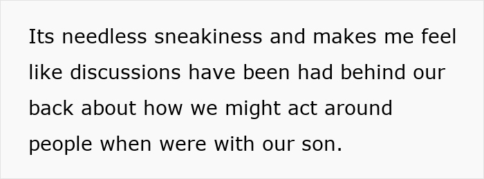 Text on image discussing feelings about sneakiness and secret plans made behind the new mom&rsquo;s back with their son.