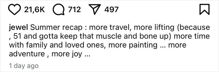 Instagram post showing a 51-year-old 90s star sharing fitness secrets about maintaining a toned body in a bikini.