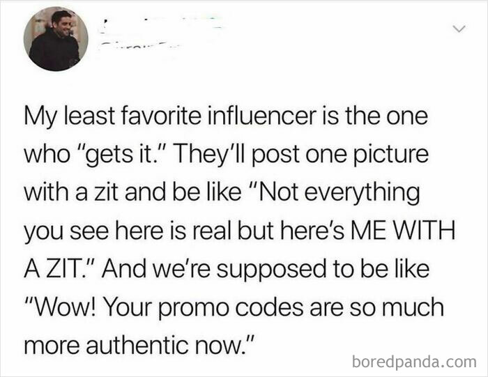 Fitness influencer criticism meme highlighting insincere authenticity and promo code marketing in social media posts.