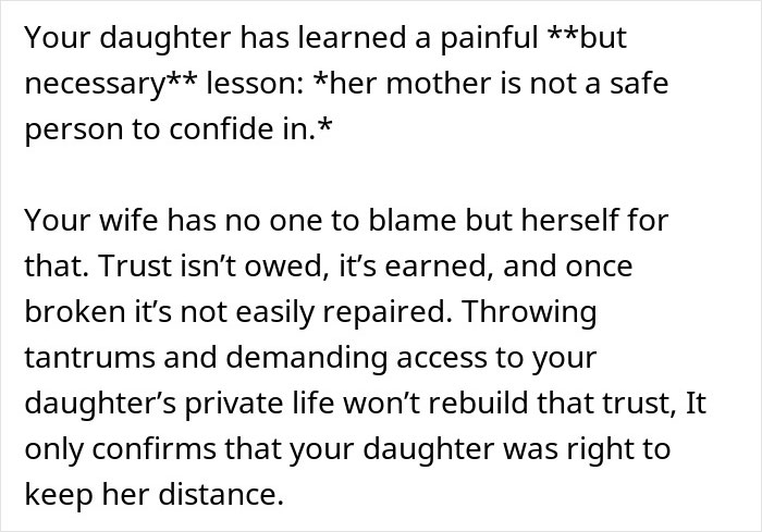 Text explaining why daughter doesn&rsquo;t trust, showing the impact of broken trust between wife and daughter.