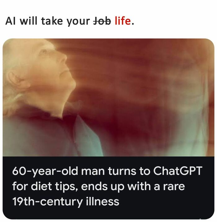 Funny memes programmers created showing a blurred image with AI text and a humorous ChatGPT diet tip story.
