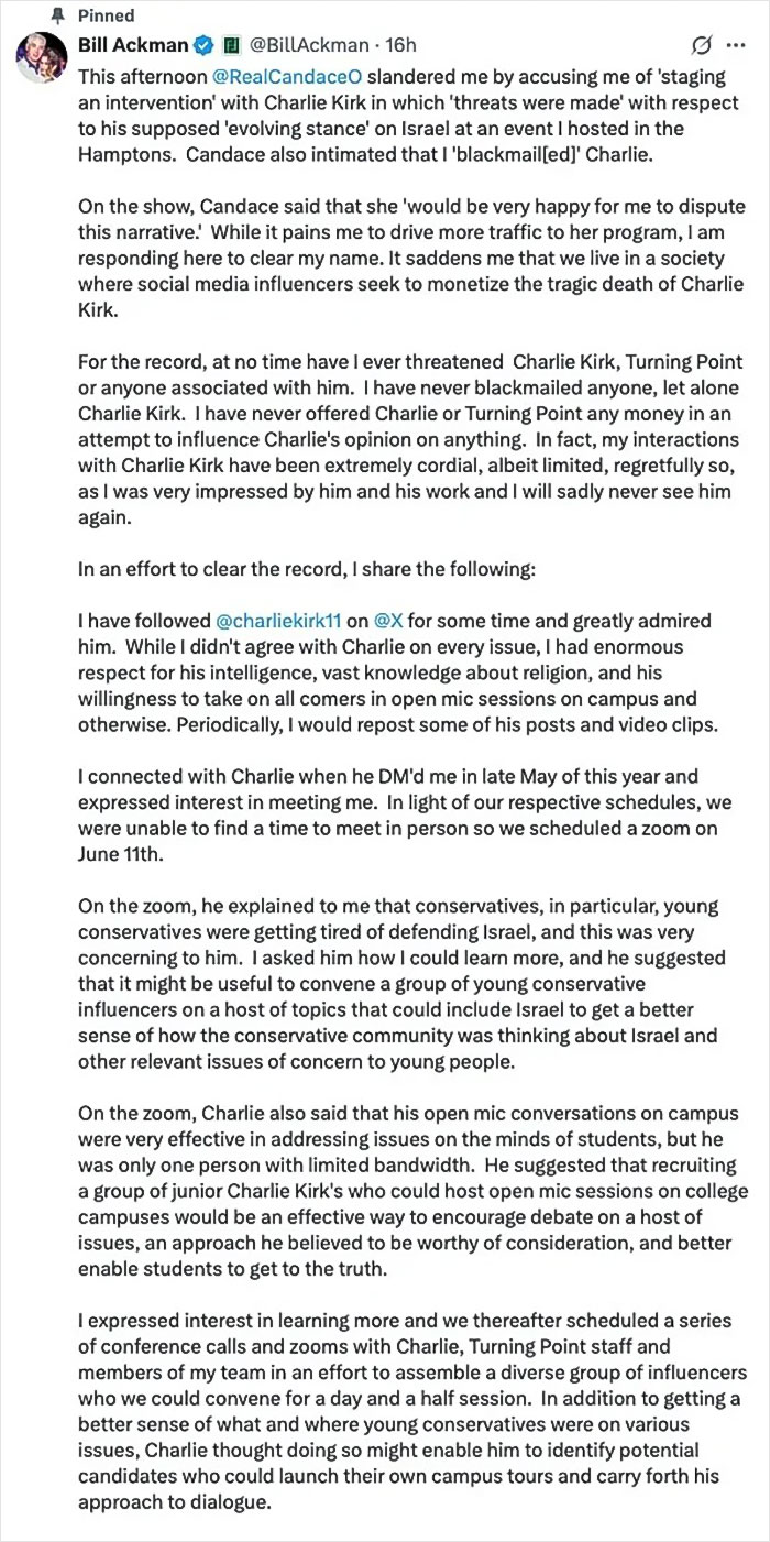 Bill Ackman responds to claims about Charlie Kirk, addressing Candace Owens and controversy surrounding Kirk’s situation. Bill Ackman responds to claims about Charlie Kirk, addressing Candace Owens and controversy surrounding Kirk’s situation.