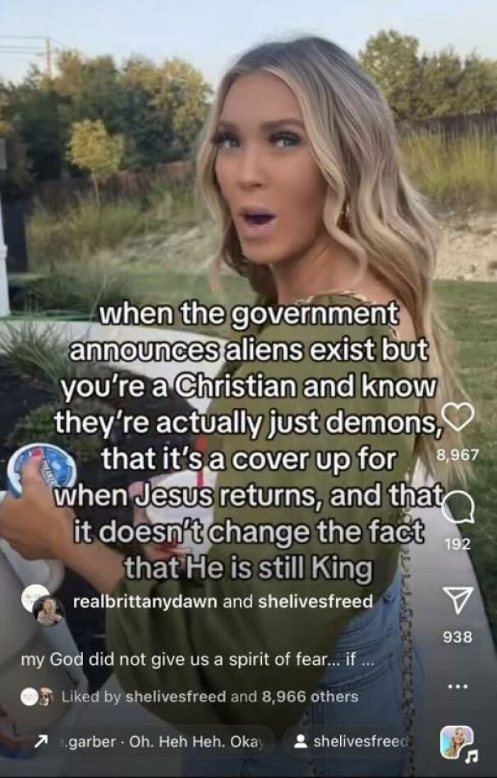 Woman reacting outdoors with text overlay about beliefs, featured in content on taking your baby to the gym.