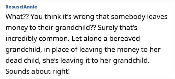 Comment discussing the fairness of a mother-in-law leaving half her estate to her husband and half to her niece.