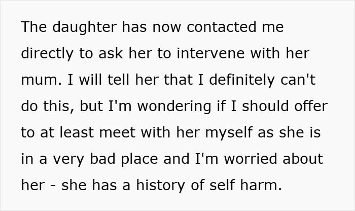 Text about feeling sorry for a friend's daughter struggling in a bad place with a history of self harm. Text about feeling sorry for a friend's daughter struggling in a bad place with a history of self harm.
