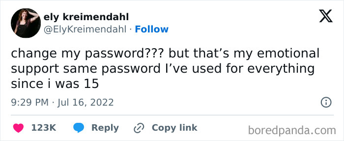 Tweet about emotional support password reflecting specific moments in our lives that aren’t an original experience.