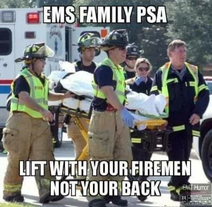 EMTs and paramedics lifting a stretcher with caution, highlighting teamwork and safety during emergency medical service.