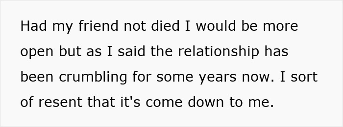 Text discussing feelings about a crumbling relationship and resentment after a friend's death, focused on child-pregnant-mother-name. Text discussing feelings about a crumbling relationship and resentment after a friend's death, focused on child-pregnant-mother-name.