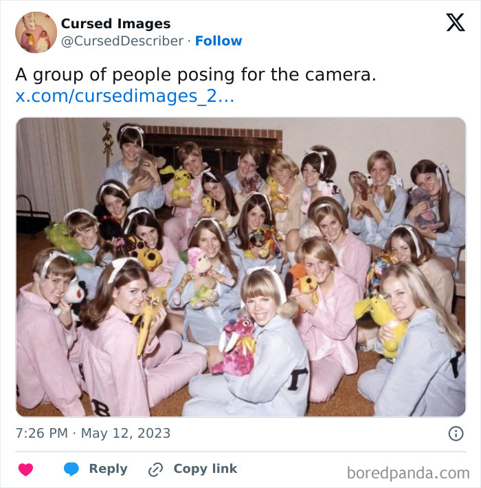 A group of girls in pastel pajamas holding stuffed animals in a staged setting for disturbing pictures cursed images.