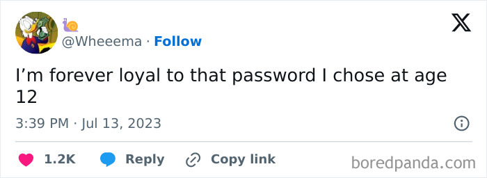 Screenshot of a humorous tweet showing someone’s loyalty to their childhood password, capturing people hilariously speaking their truth.