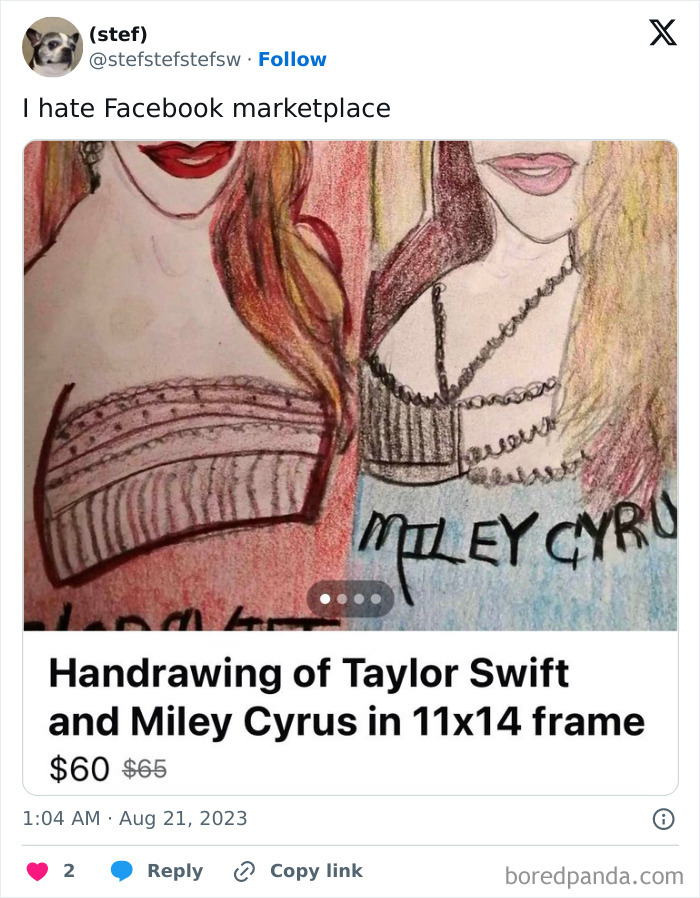 Handdrawing of celebrities for sale showing unhinged things people thought they could sell online on Facebook marketplace