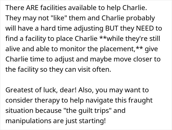 Text discussing facilities to help autistic individuals and advising therapy for managing guilt and family pressure.