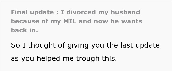 Text excerpt about MIL causing harm with essential oils, highlighting husband&rsquo;s shock and wife leaving the relationship.