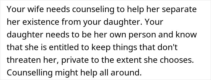 Text explaining counseling to help wife separate her existence from daughter, addressing why daughter doesn't trust.