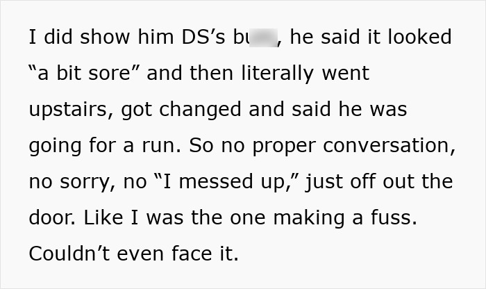 Text excerpt from a story about a dad forgetting to change his son's diaper and feed him, frustrating the mom.
