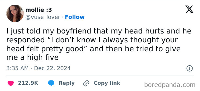 Funny and relatable social media post about navigating the world as just a girl with humorous boyfriend interaction.