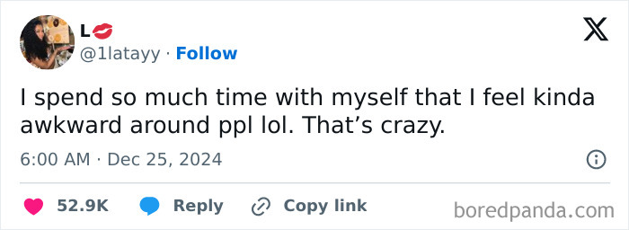 Screenshot of a tweet about feeling awkward around people, illustrating specific moments in our lives that aren’t an original experience.